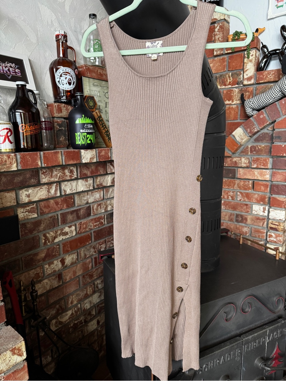 Hippie Rose Sleeveless Ribbed Midi Dress — Taupe